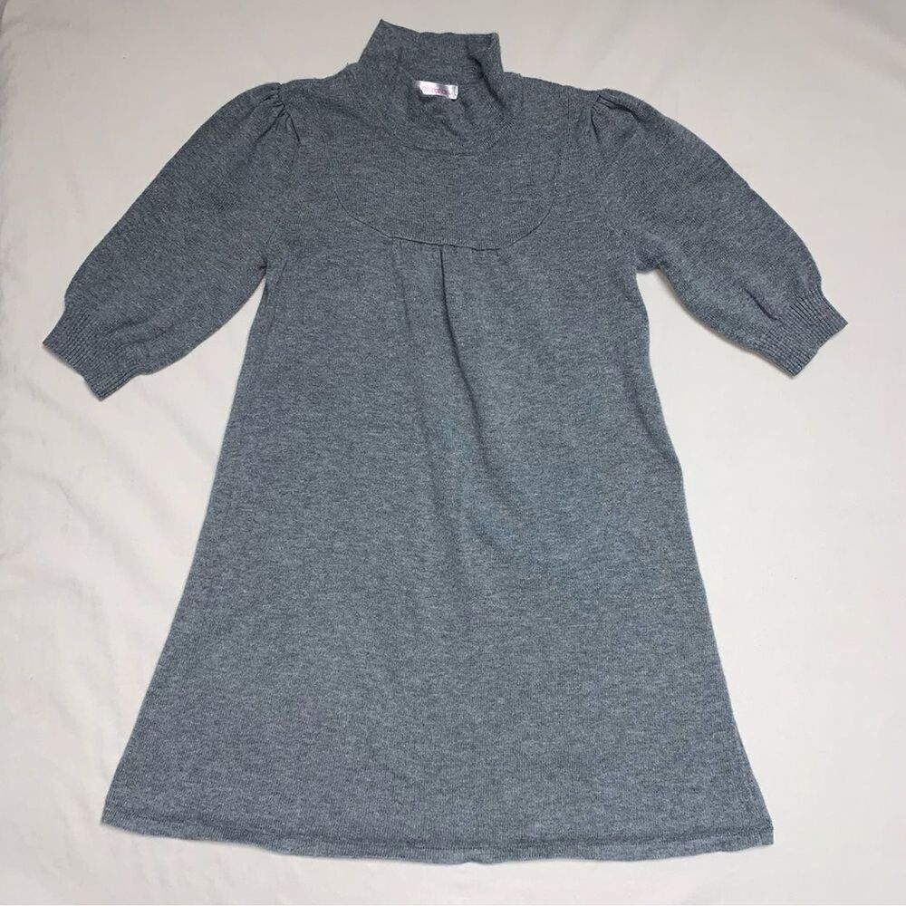 Gray Sweater Dress Girl’s Small Tunic Shirt Knit Top Puff Sleeve Cute Picture